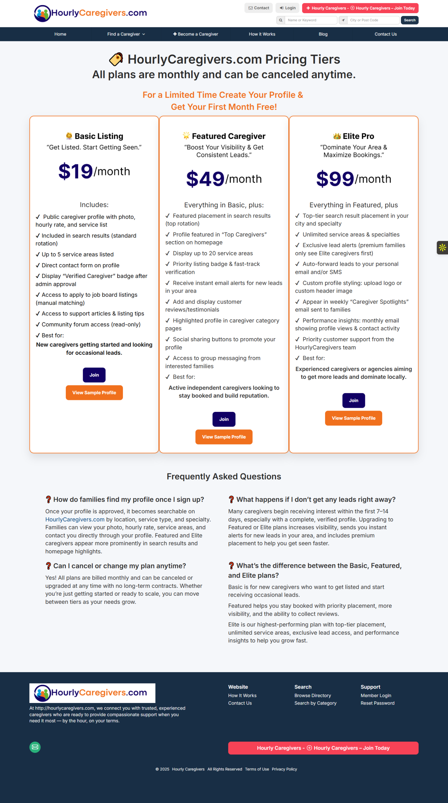 Pricing plan page