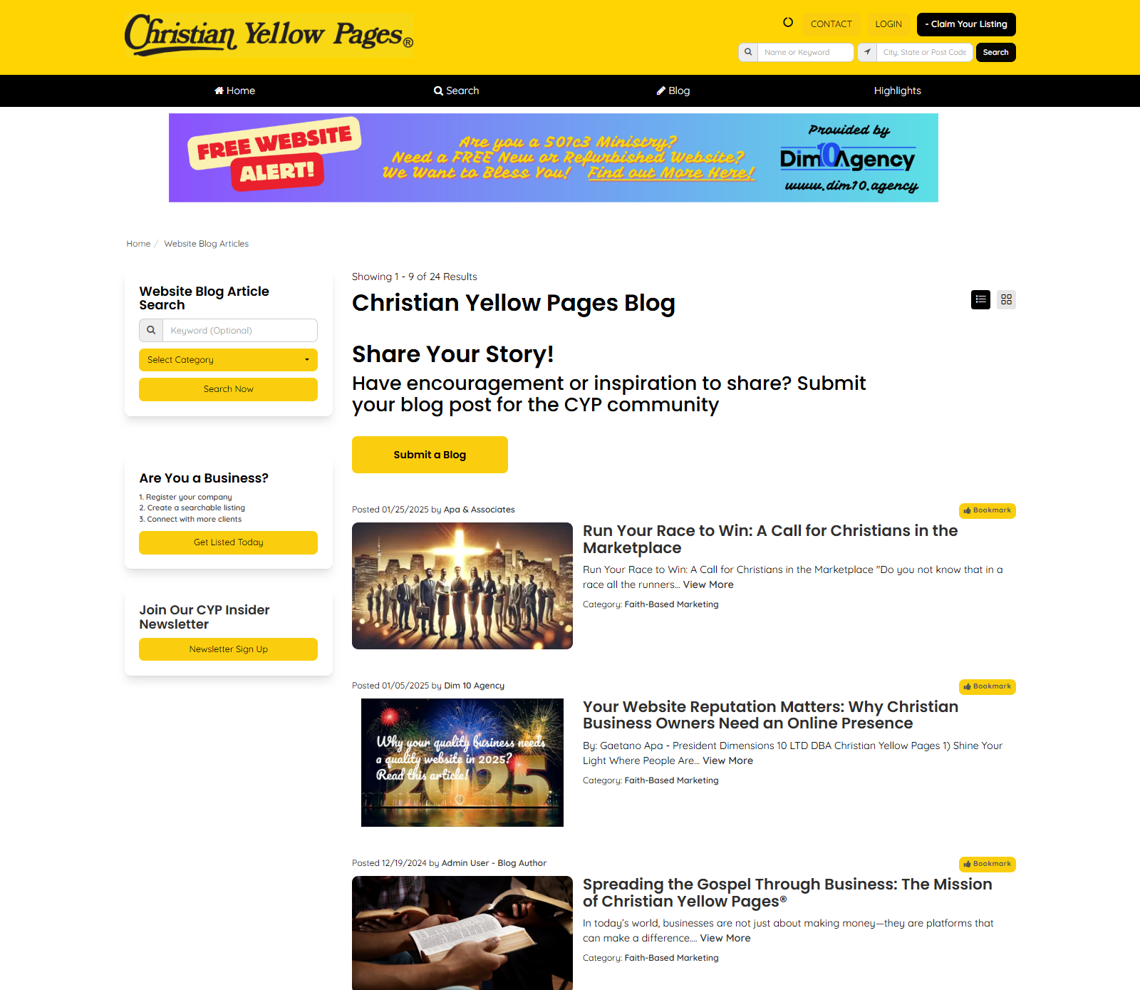 Christian Yellow Pages Brilliant Directories Website Blog Page