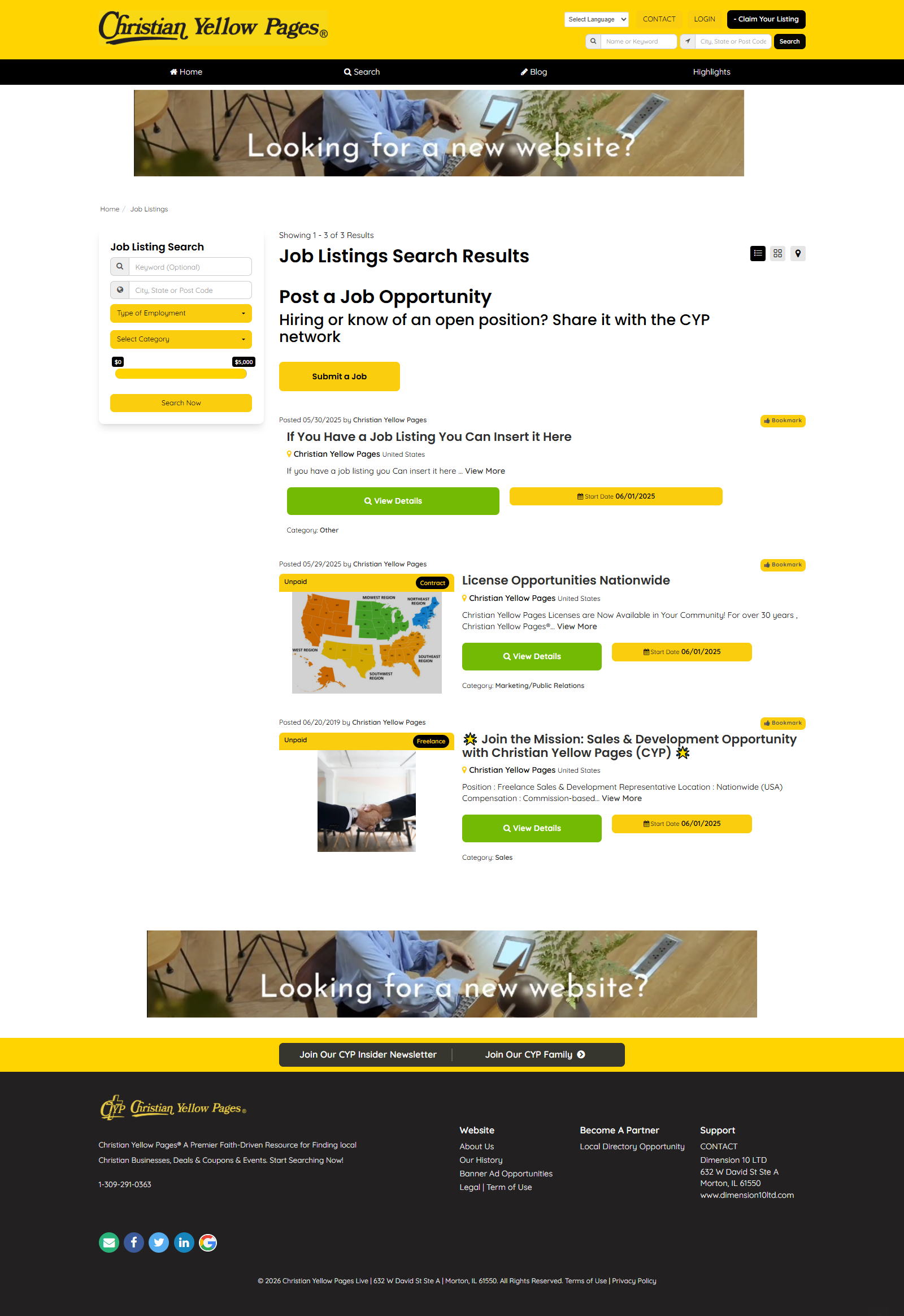 Christian Yellow Pages Brilliant Directories Website Job Listing Page