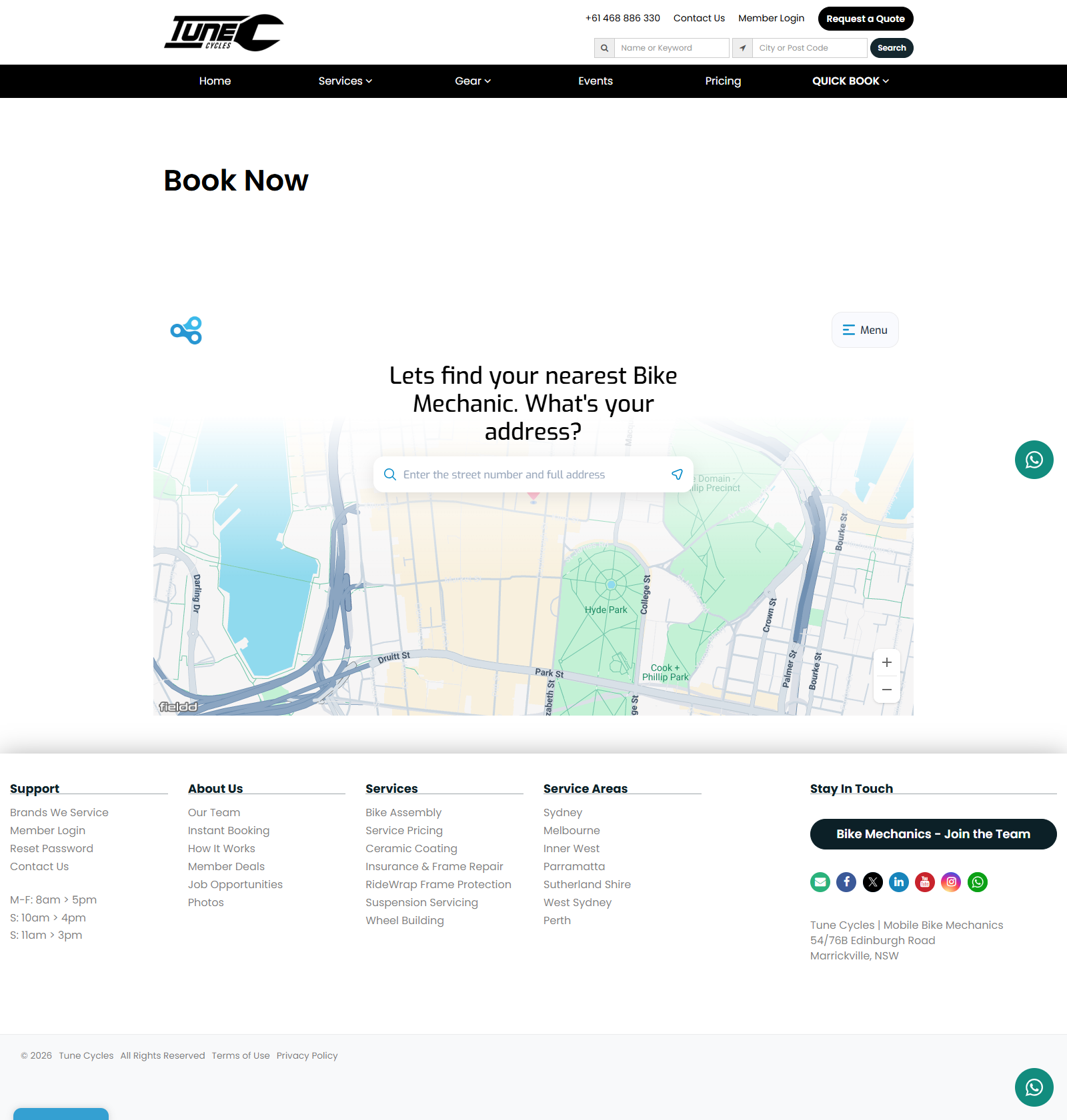 Tune Cycles Brilliant Directories Booking Page