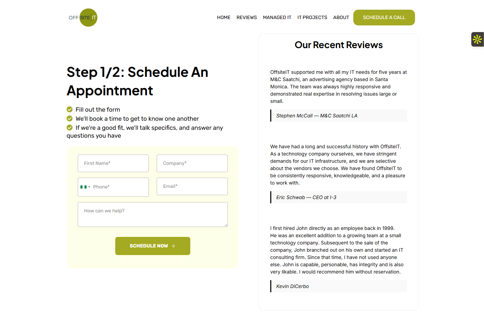Offsite IT WordPress Website Lead Generation Page